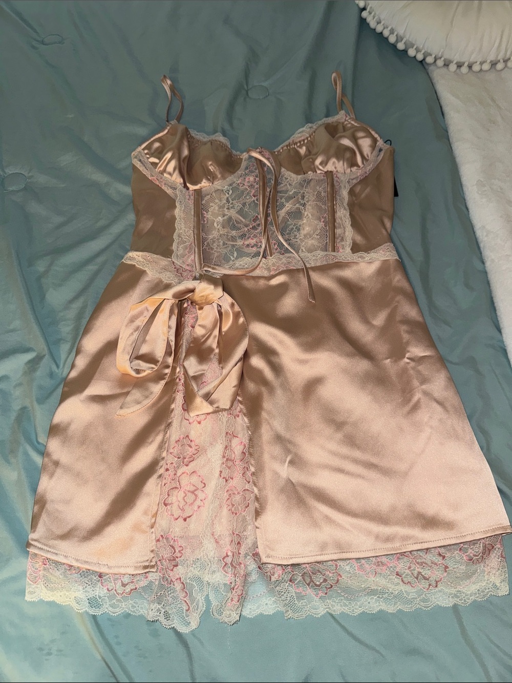 Fashion Nova Blush Pink Satin Lace-Trim Chemise